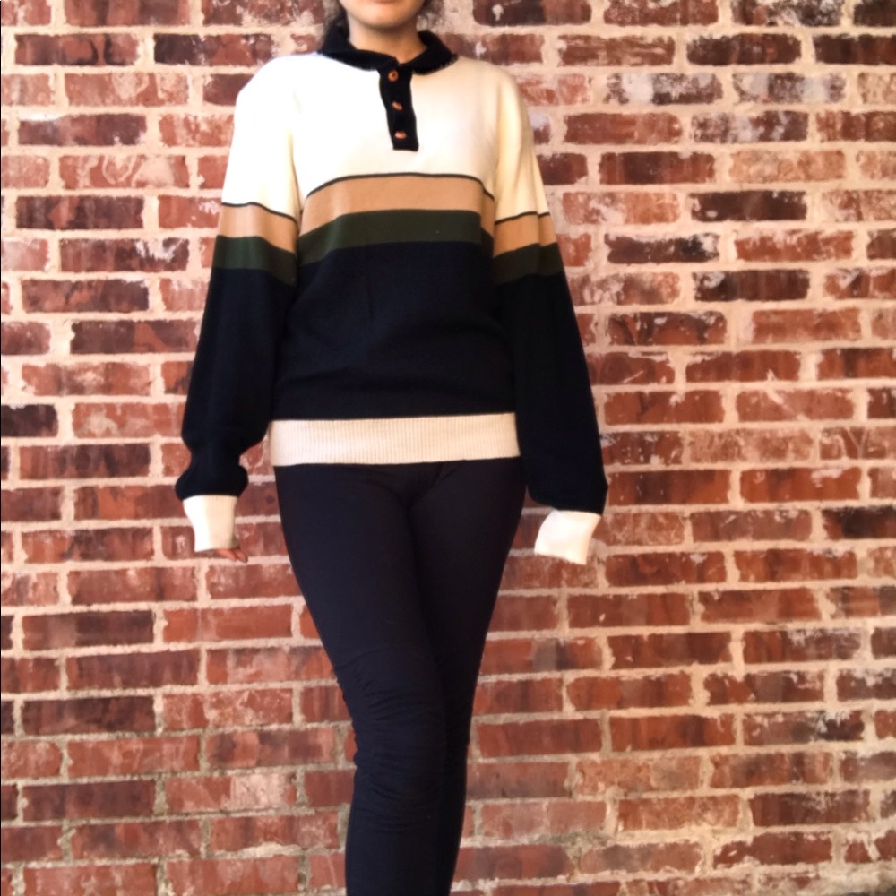 Vintage pullover cream striped collar sweater larg